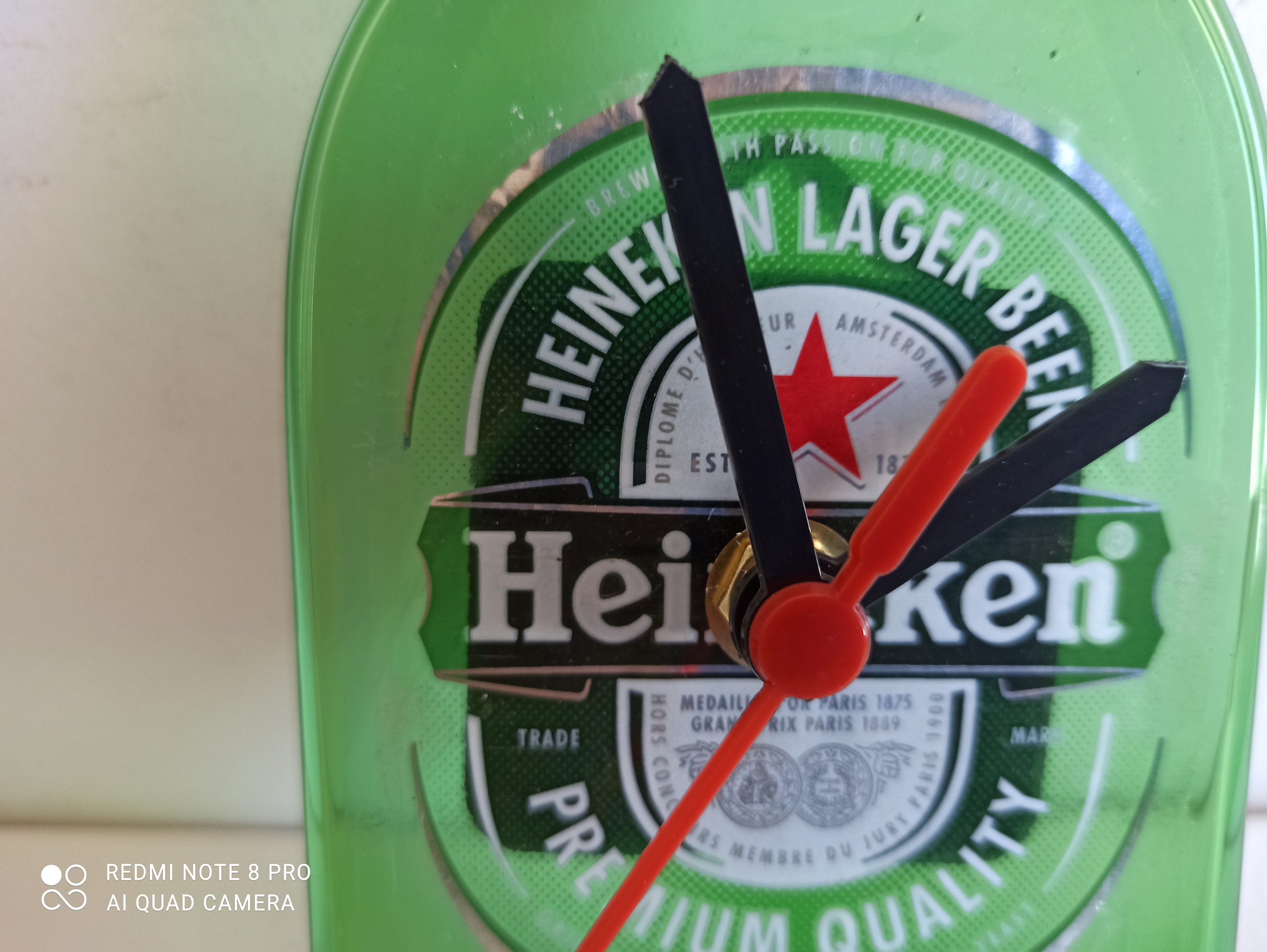 Works Heineken Vintage Heineken Flattened Glass Bottle Wall Clock 