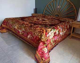 Chenille, quirky retro bedcover, colorful throw blanket retro bedspread, 1960s
