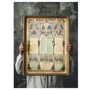 Holy Roman Catholic Faith Wall Art: Lord's Prayer, Ten Commandments of Church and Angelic Salutation - Unframed Religious Poster Gifts