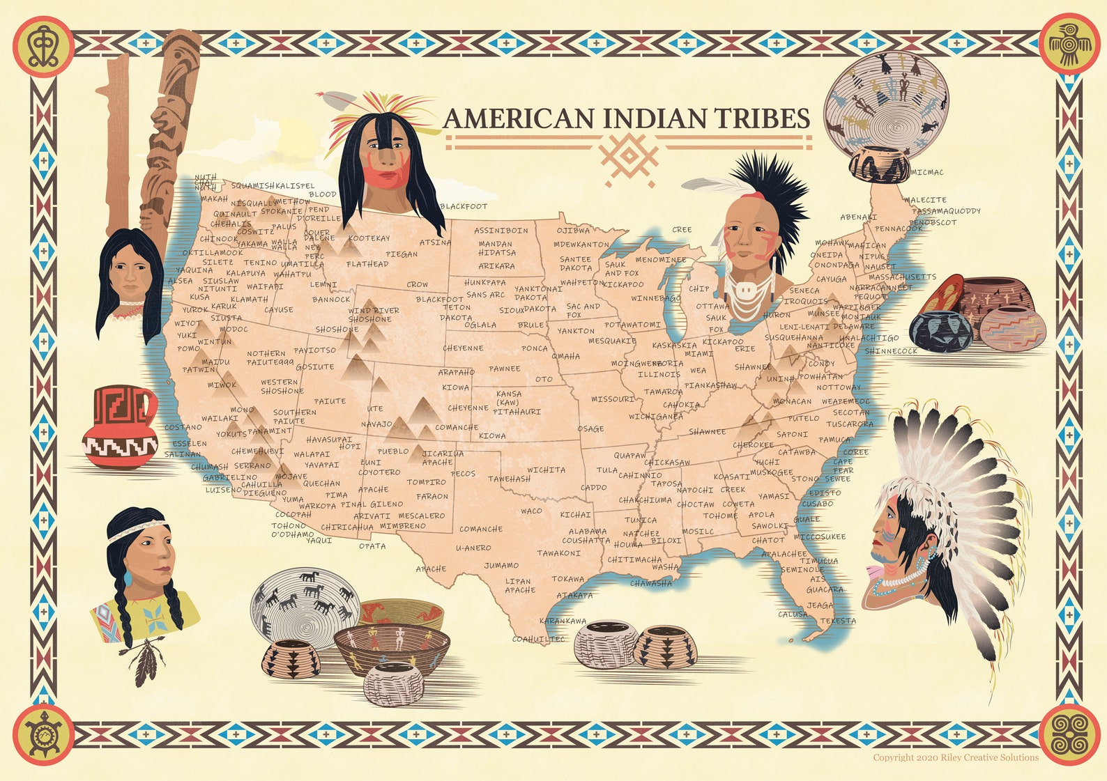 Original Map Of Native American Indian Tribes In The Usa Etsy 