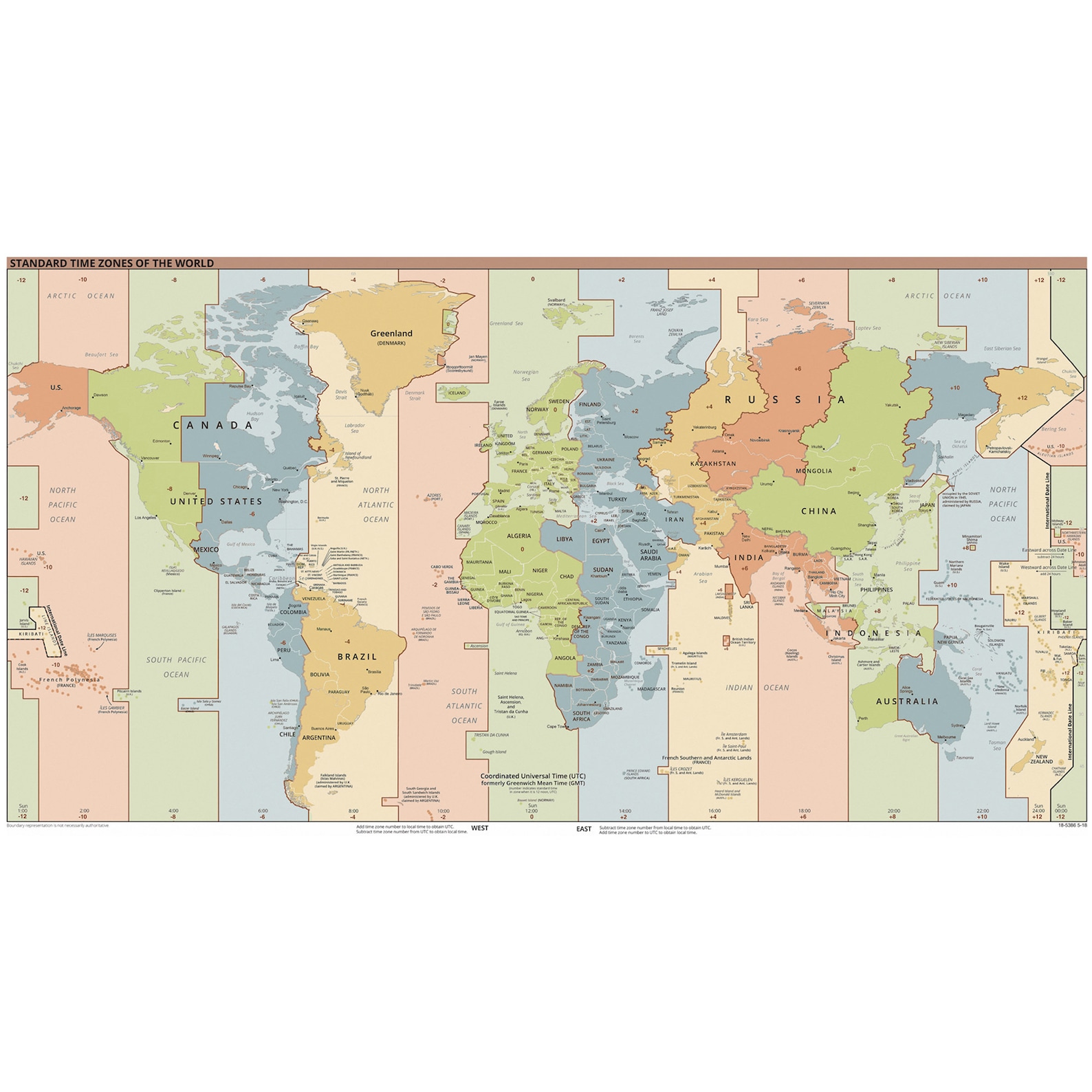 Standard Time Zones of the World Map Timezone School Wall Art Poster