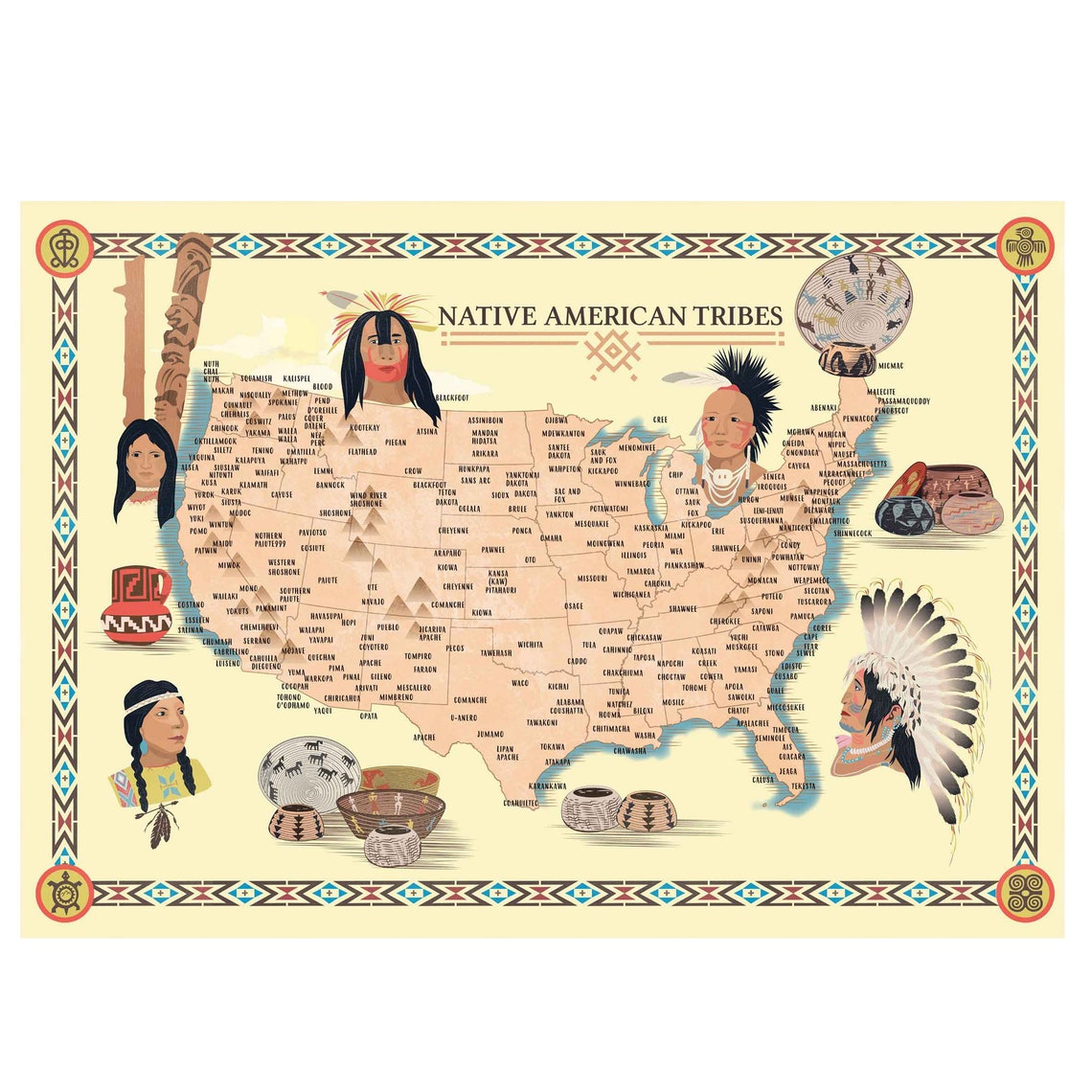 Mapa De Tribus Nativas Americanas Letrero Metálico 8x6... | Cuotas Sin