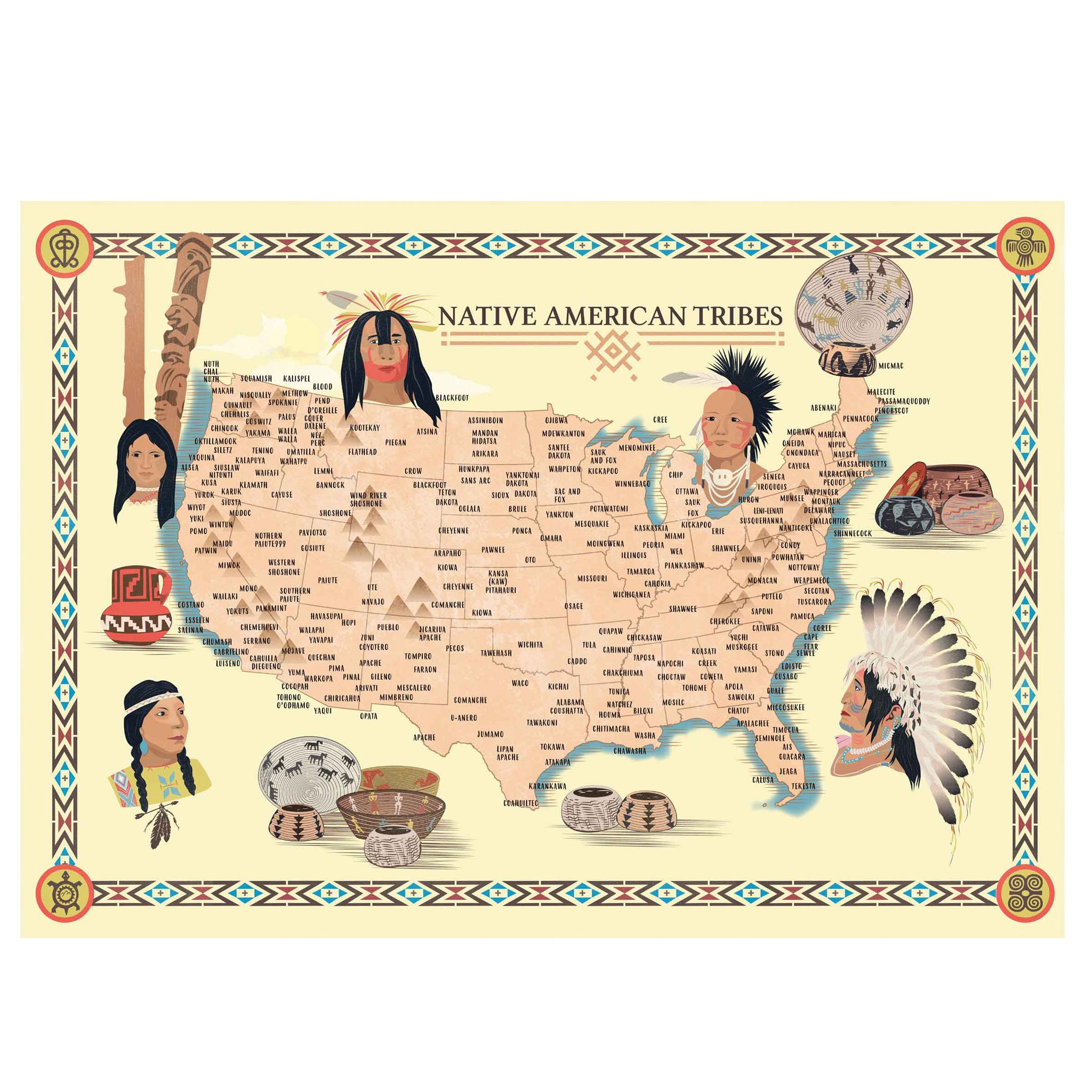 Native American Tribes Map NEW American History Educational Classroom POSTER 