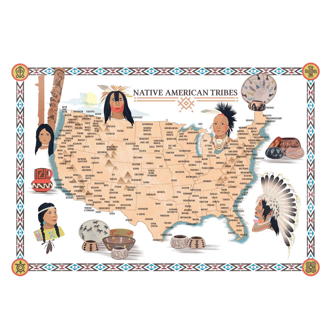 Native American Indian Tribes Map Usa Decor Wall Art Aboriginals Native American Indian Tribes Map Usa Decor Wall Art Aboriginals