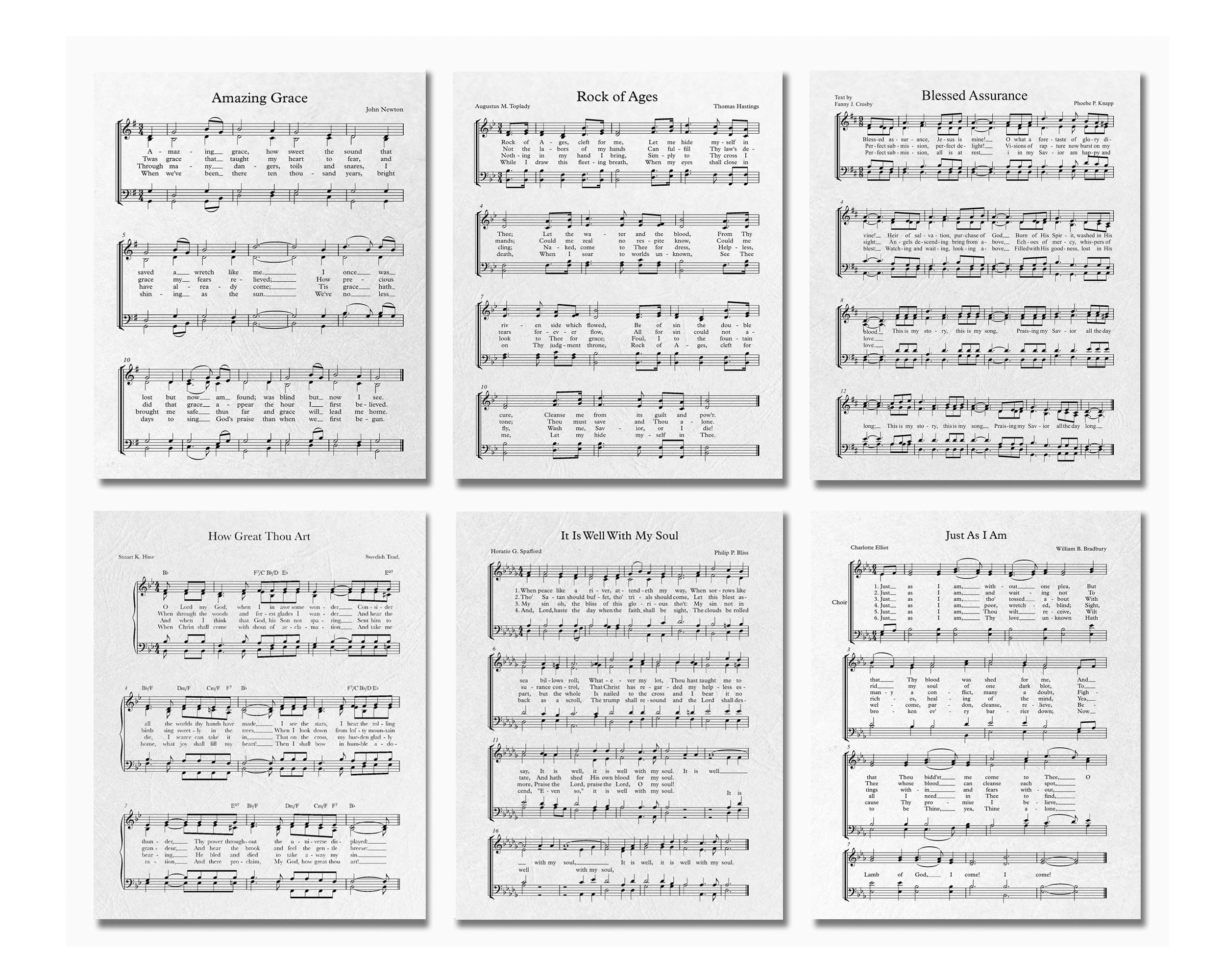 Sheet Music - Old Hymnal Pages - Set of 6 (8x10) Hymn Wall Art Prints ...