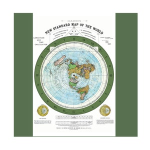 Flat Earth Map - 1892 Alexander Gleason's New Standard Map of the World -  Choose from 3 sizes Wall Art Poster Print Décor Gift - Gleason