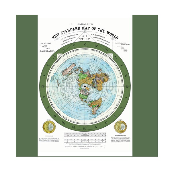 Flat Earth Map - 1892 Alexander Gleason's New Standard Map of the World -  Choose from 3 sizes Wall Art Poster Print Décor Gift - Gleason