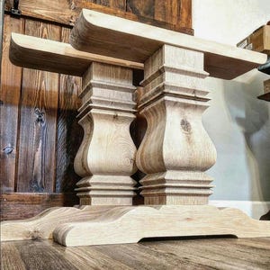 Modern Farmhouse Trestle Dining Table Pedestal Base &quot;The Charleston&quot; Set of 2 Solid Wood Legs - Timeless & Elegant - Oak Walnut Maple Poplar