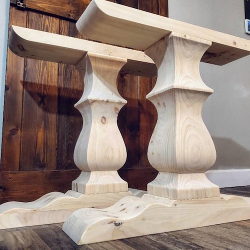 Unfinished Hardwood Trestle Table Pedestal Base- Single Kitchen Table Pedestal- Single Table Leg- MS05 Wood Table Leg Unpainted