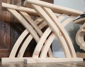 Set of 2 Trestle Dining Table Legs "Crossroads" Design - Minimal and Stunning- Pine, Poplar, Maple, Ash, Alder, Cherry, Hickory, Oak, Walnut