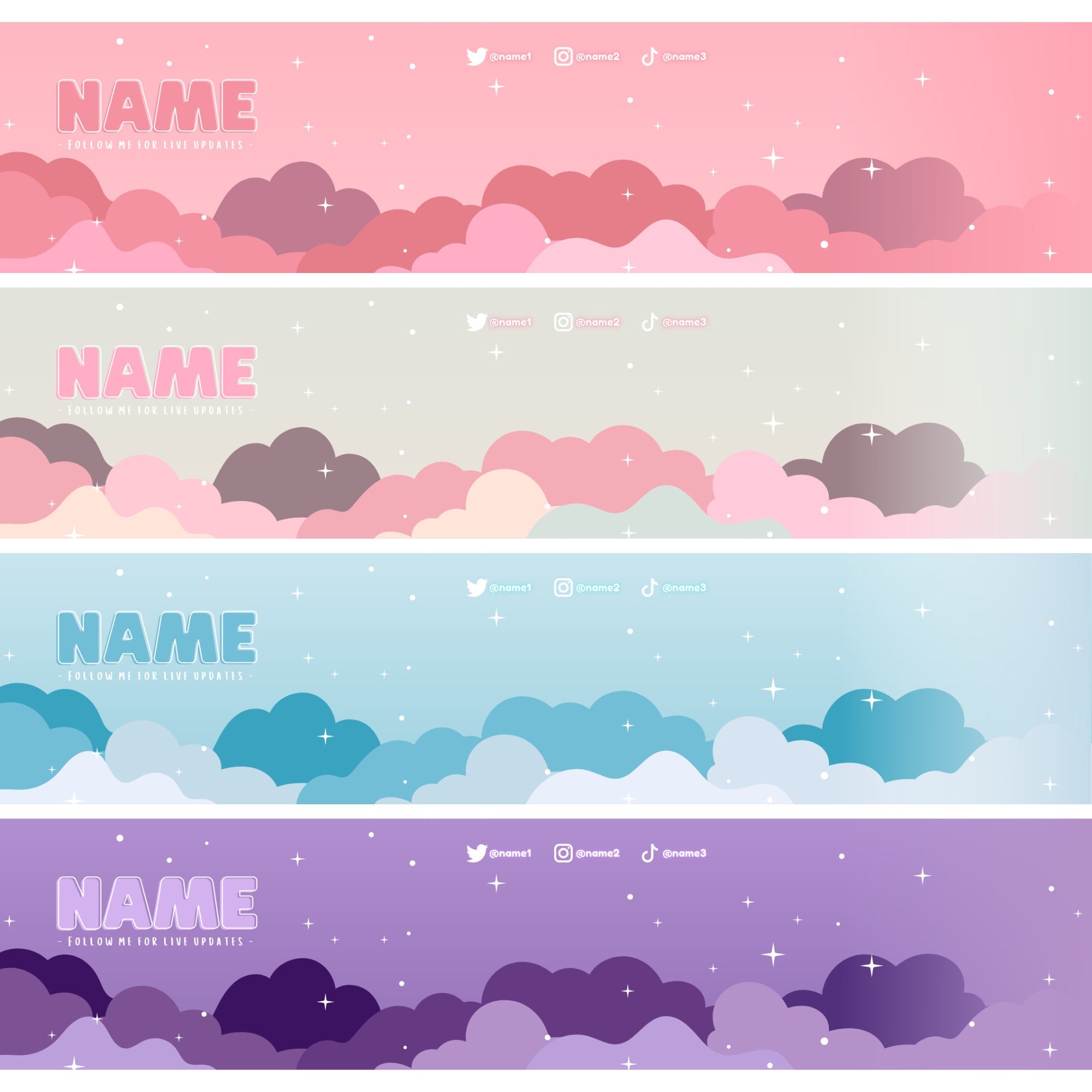 Twitch Banner Clouds Twitch Banner Kawaii Twitch (Instant Download