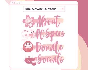 14 Pink Sakura Cute Twitch Panels / Twitch Buttons / Twitch Banners / Twitch Overlay