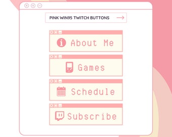 18 Pastel Pink Windows95 Inspired Cute Twitch Panels / Twitch Buttons / Twitch Banners / Twitch Graphics / Twitch Overlays