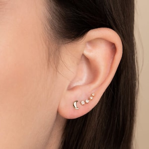 Minimalist Ear Crawlers Diamond Earrings for Women• Dainty Ear Climber Earrings for her• 14k Solid Gold Earrings for Bride • Bridesmaid Gift