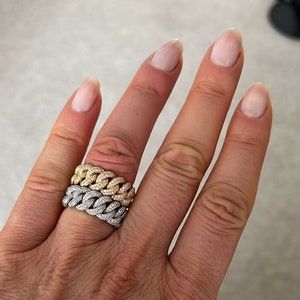 1.25 Ct Women&#39;s Diamond Cuban Ring / 14k Solid Gold Bold Cuban Link Ring/ Diamond Cuban Link Ring/ Pave Cuban Ring/ Hip Hop Cuban Chain Ring