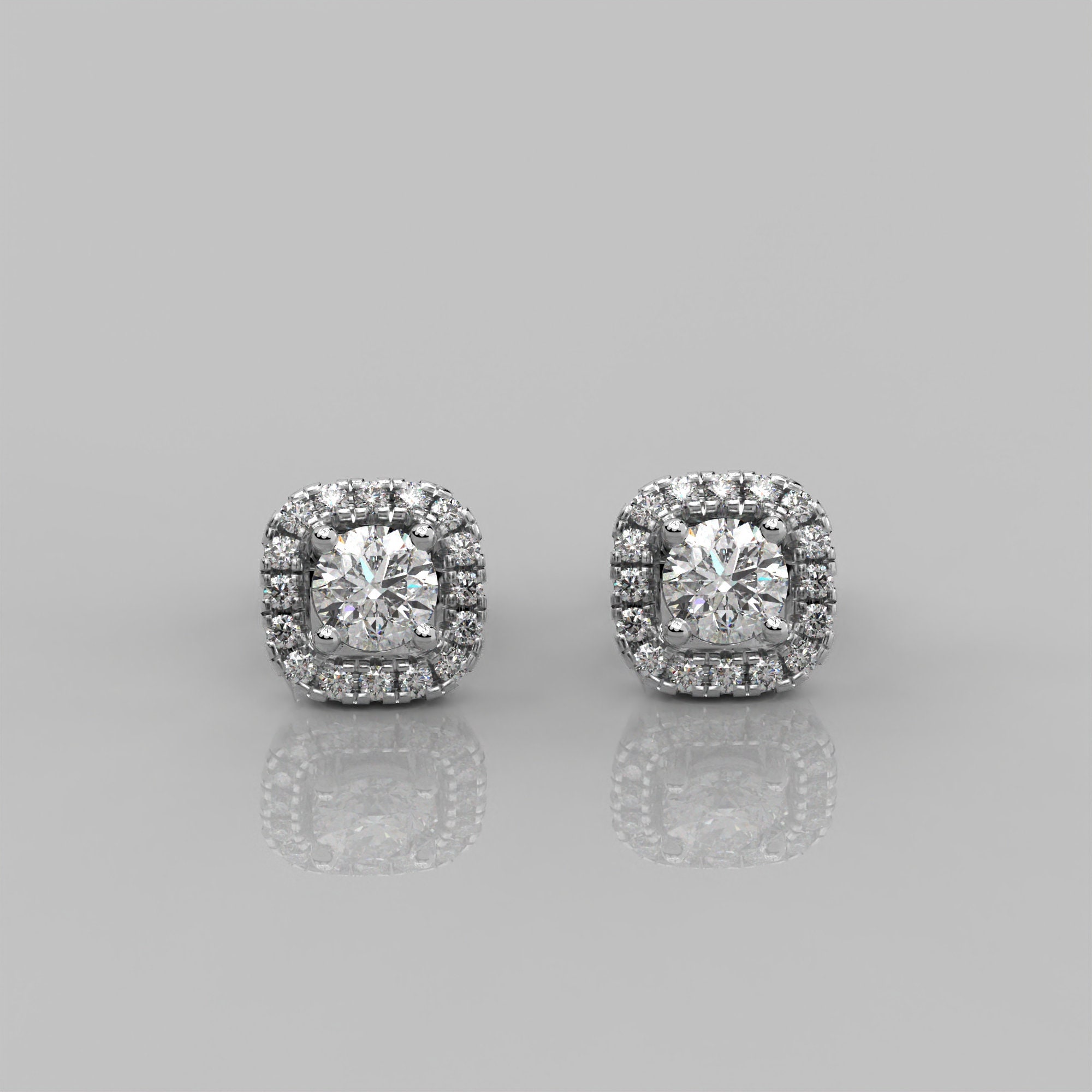 0.61 Ct Lab Diamond Halo Earrings for Women / 14K Solid Gold Stud