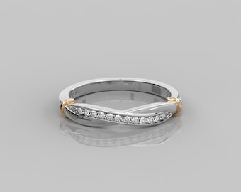 0.09 Ct Natural Diamond Promise Ring / 14k Solid Gold Infinity Ring / Twist Half Eternity Ring / Petite Diamond Wedding Band / Rope Ring