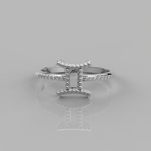 0.07Ct Natural Diamond Gemini Ring | 14k Solid Gold Dainty Zodiac Ring | Horoscope Sign Ring | Women&#39;s Astrology Ring | Constellation ring
