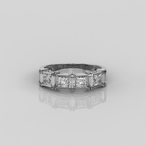 2カラット プリンセス バゲット 結婚指輪 女性用 / 14K ソリッド ゴールド ダイヤモンド バンド バスケット セッティング リング / シルバー CZ 結婚指輪 彼女へのギフト