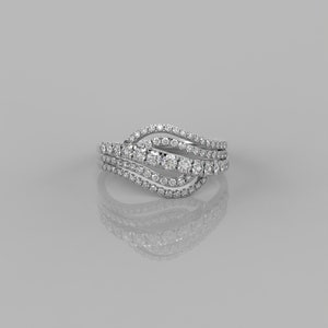 0.79Ct Round Cut Natural Diamond Statement Ring For Women / 14k Solid Gold Ring / Wave Style Infinity Ring / Curved Eternity Ring For Women