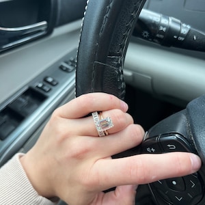 7.00 Ct Emerald Cut Moissanite Stacking Ring / 14K Solid Gold Solitaire Engagement Ring / Stackable Diamond Band Half Eternity Ring For Her