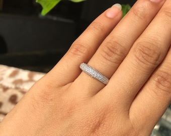 0,60 ct Pave Diamant Kuppelring • 14k Solid Gold Pave Kuppelring • Pave Chunky Ring • Statement Ring • Goldblase Ring • Mikro Diamant Band