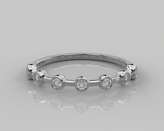 0.23 Ct Earth Mined Diamond Half Eternity Diamond Ring Women / 14k Solid Gold 7 Stone Ring / 2.00 mm Stone Bezel Ring Dainty Band for Bride