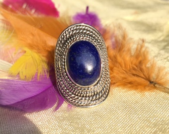 Boho Ring, Natural Lapis Lazuli Ring for her, 925 Sterling Silver Ring for Women, Blue Gemstone Ring, Handmade Ring Gift for her