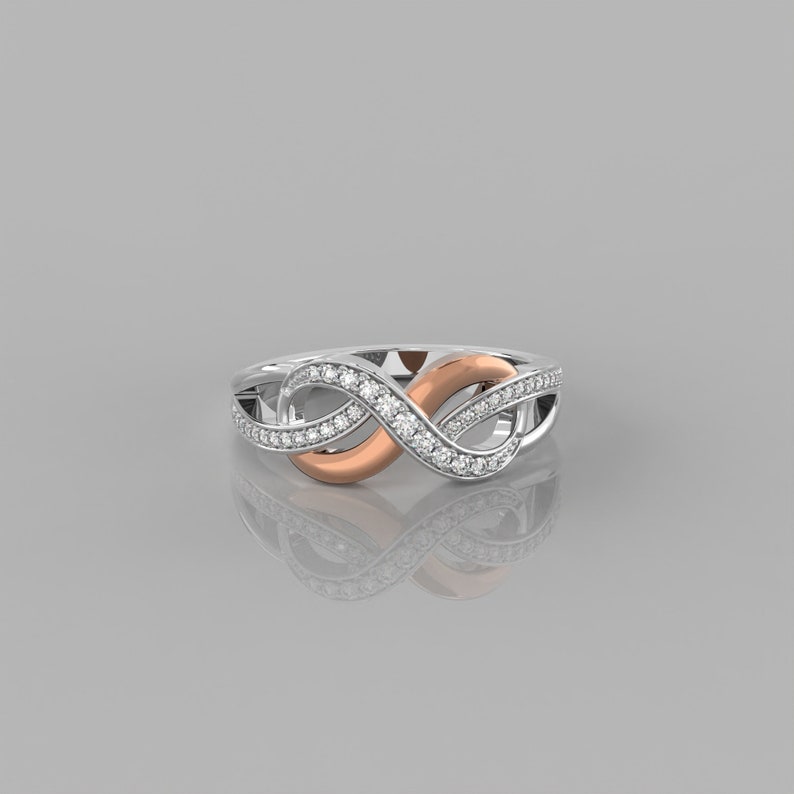 0.19Ct Natürlicher Diamant Versprechen Ring / 14k Solid Gold Unendlichkeit Ring / Jubiläum Ring / Twist Halb Eternity Ring / Pave Schleife Ring / Knoten Ring 14K Rose Gold