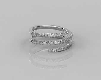 0,62 ct Naturdiamant-Spiralring für Frauen, offener Wickelring aus 14 Karat Gold, zweireihiger Spiraldiamantring, Twist-Diamantring für Frauen