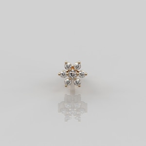 Perno da naso con diamante naturale da 0,06 ct, perno da naso in oro giallo massiccio 18 carati, perno da naso a grappolo di fiori, piercing al naso, perno a vite per lei