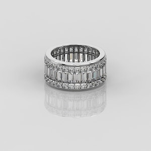 12,00 ct obrączka ślubna z diamentami Baguette Princess Eternity / 14-karatowe złoto pierścionek męski / srebro próby 925 pierścionek z cyrkonią Eternity prezent dla niego