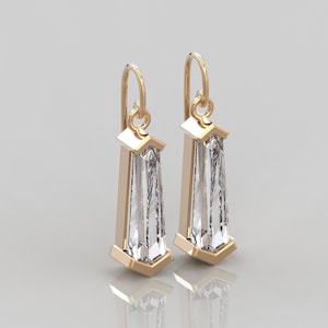 14K Solid Gold Drop Earrings Tie Cut Diamond Earrings Women Kite Diamond Earrings Coffin Diamond Earrings CZ Drop Dangle Earrings image 1