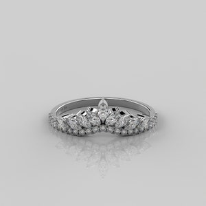 1,18 Ct Naturdiamant-Kronenring • 14 Karat massivem Gold Prinzessin Tiara Ring • Marquise Diamant geschwungener Ring • Klassischer Verlobungsblatt-Blütenblattring