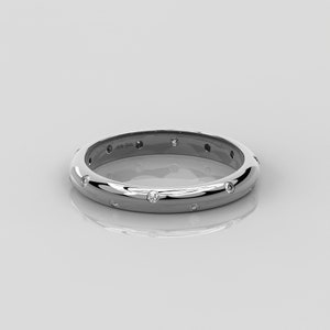 0.17 Ct Flush Set Diamond Wedding Band / Round Diamond Bezel Ring / 14K Solid Gold Stacking Ring For Bride/ Curve Band Dome Ring