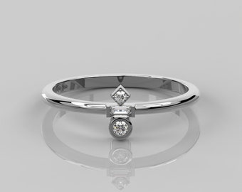 0.08 Ct Natural Diamond Ring / 14k Solid Gold Statement Ring / Three Stone Ring / Women's Baguette Diamond Ring / Stylish Minimalistic Ring