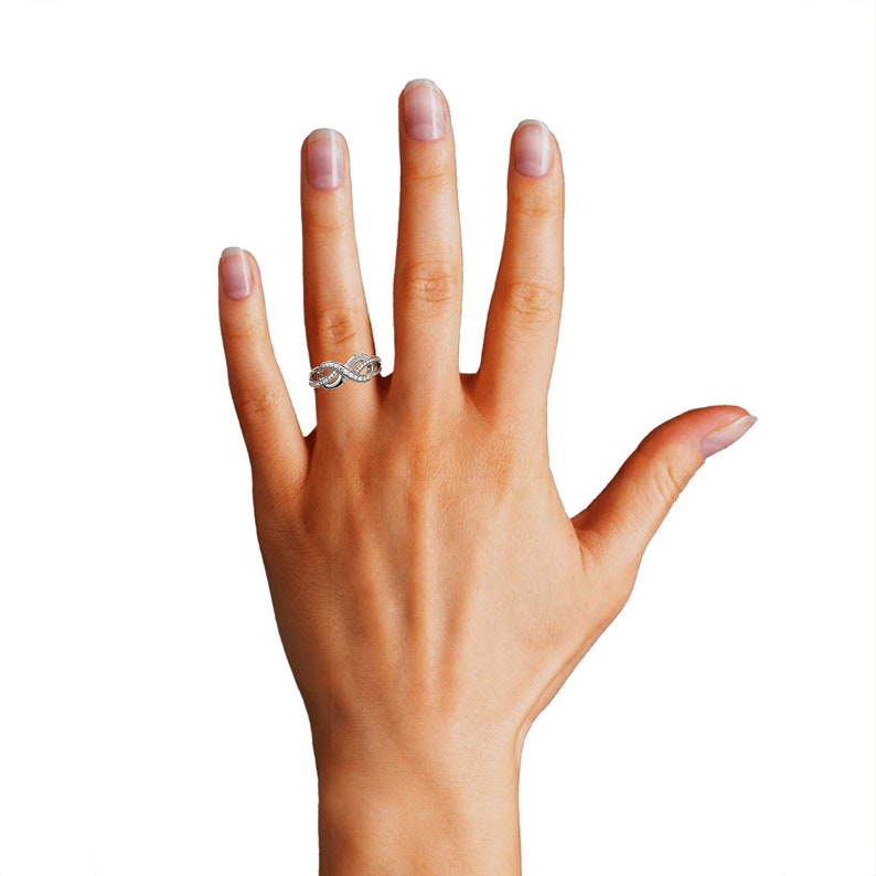 0.19Ct Natürlicher Diamant Versprechen Ring / 14k Solid Gold Unendlichkeit Ring / Jubiläum Ring / Twist Halb Eternity Ring / Pave Schleife Ring / Knoten Ring Bild 9
