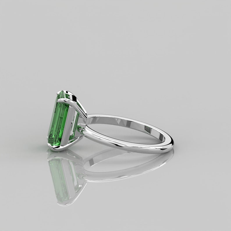 5Ct Emerald Solitaire Engagement Ring For Bride / 12 x7 mm Elongated Emerald Ring / Sterling Silver Emerald CZ Ring / Luxury Ring For Her image 4