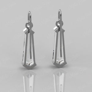 14K Solid Gold Drop Earrings Tie Cut Diamond Earrings Women Kite Diamond Earrings Coffin Diamond Earrings CZ Drop Dangle Earrings image 8