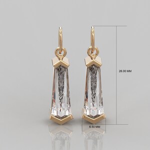 14K Solid Gold Drop Earrings Tie Cut Diamond Earrings Women Kite Diamond Earrings Coffin Diamond Earrings CZ Drop Dangle Earrings image 2