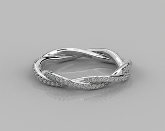 0.54 Ct Natural Diamond Wedding Band / 14k Solid Gold Infinity Ring / Twist Full Eternity Ring / Petite Diamond Dainty Ring / Rope Ring
