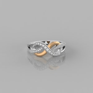 0.19Ct Natürlicher Diamant Versprechen Ring / 14k Solid Gold Unendlichkeit Ring / Jubiläum Ring / Twist Halb Eternity Ring / Pave Schleife Ring / Knoten Ring 14K Yellow Gold