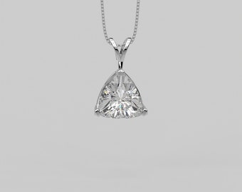 Solitaire Pendant With Chain for Women • Trillion Pendant for her • 925 Silver Necklace Bridesmaid Gift • Trilliant Stone Pendant for Bride