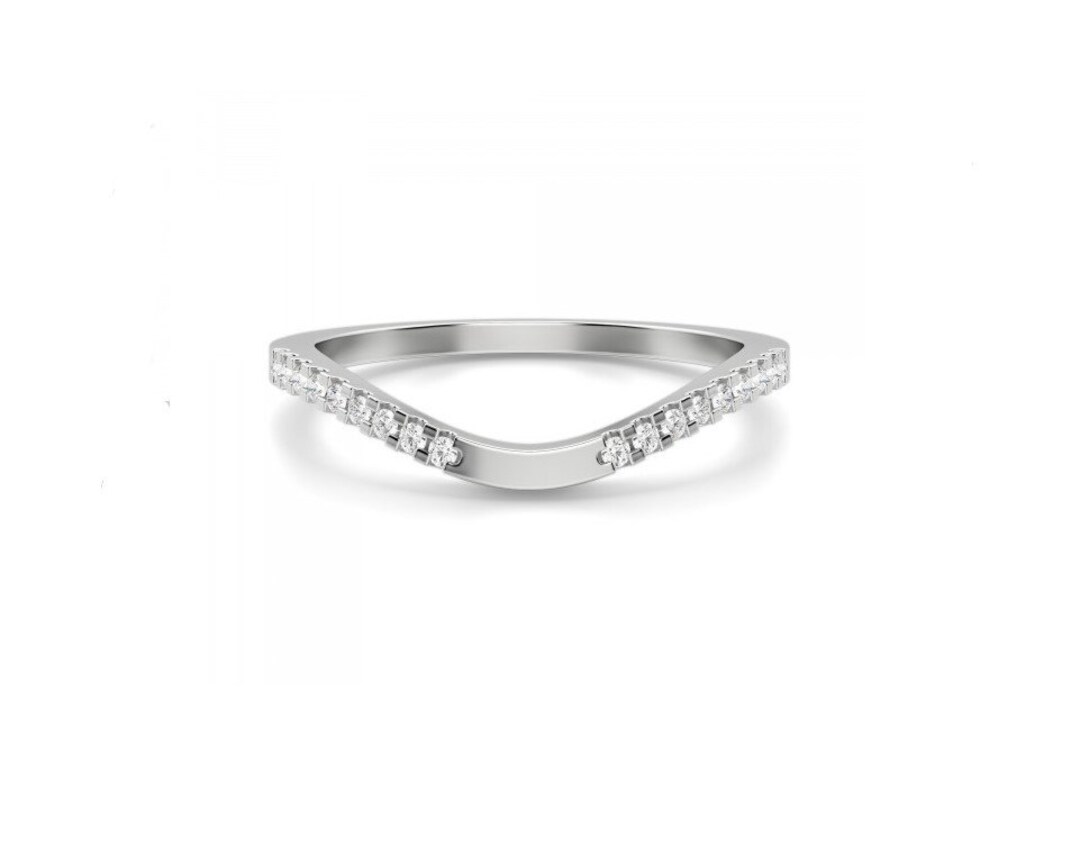 14K Solid Gold Half Eternity Diamond Ring for Women • Minimalist V Ring ...