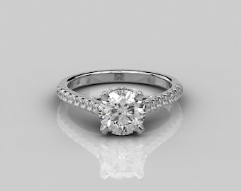 1.30 ct Runder Solitär Verlobungsring / 18k Gold Lab Diamant Ring Frauen / Vier Zinken Pave Setting Solitär Moissanit Ring für sie