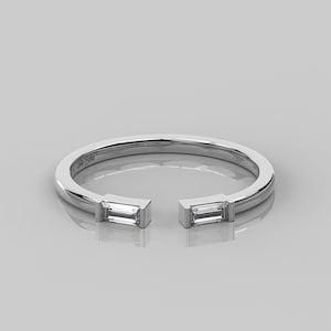 0.28 Ct Baguette Diamond Wedding Band for Women / Baguette Diamond Open Ring / Two Stone 14k Solid Gold Stacking Band / Diamond Cuff Ring