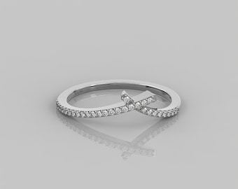 0.15 Ct Natural Diamond Promise Ring / 14k Solid Gold Criss Cross Ring / Twist Half Eternity Ring / Pave Ring Petite Diamond Wedding Band