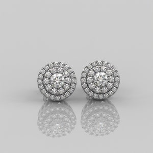 1.08 Ct Natural Diamond Halo Stud Earrings • 14K Solid Gold Diamond Studs • Elegant Round Diamond Earrings for Women • Perfect Gift for Her