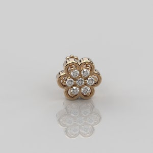 0.05 Ct Round Cut Natural Diamond Nose Pin, 18K Solid Yellow Gold Nose Pin, Flower Cluster Nose Stud, Nose Piercing, Screw Nose Stud For Her