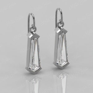 14K Solid Gold Drop Earrings Tie Cut Diamond Earrings Women Kite Diamond Earrings Coffin Diamond Earrings CZ Drop Dangle Earrings image 3